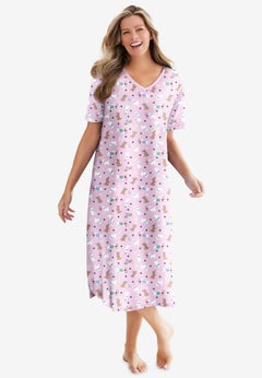 V-Neck Short Sleeve Midi Cotton Sleep Shirt
