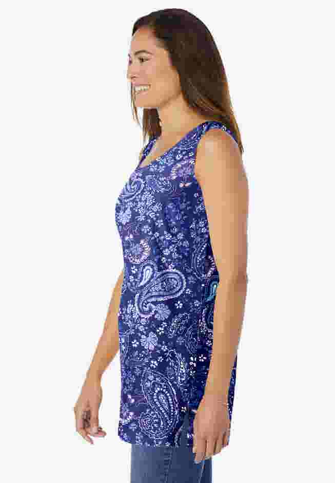 Perfect Printed Sleeveless Shirred V-Neck Tunic image number 2
