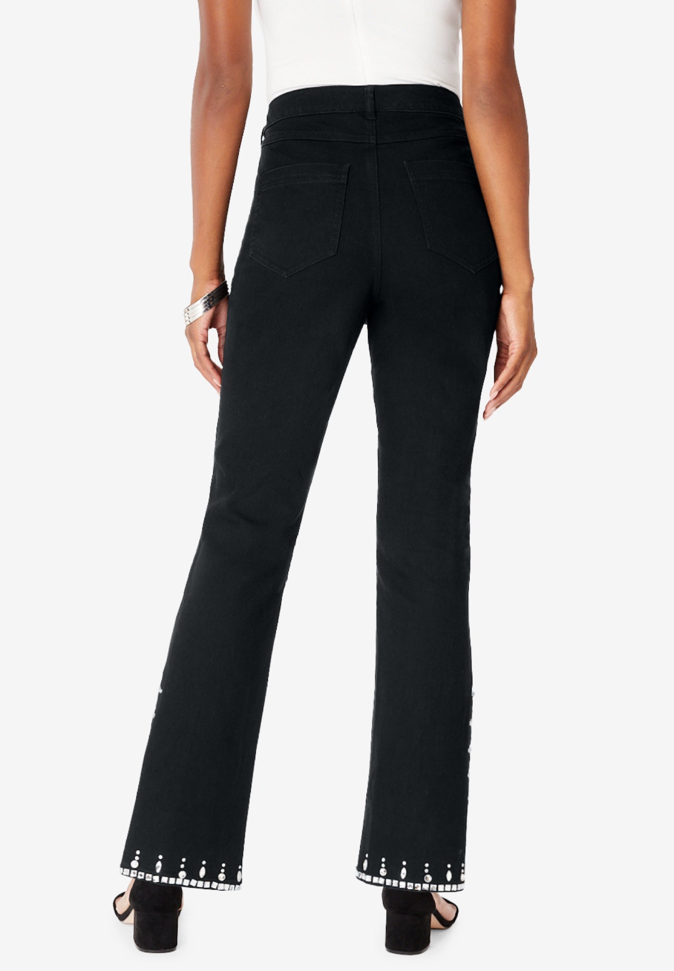 Plus Size Invisible Stretch® Rhinestone-Detail Split Flare-Leg Jean image number 1