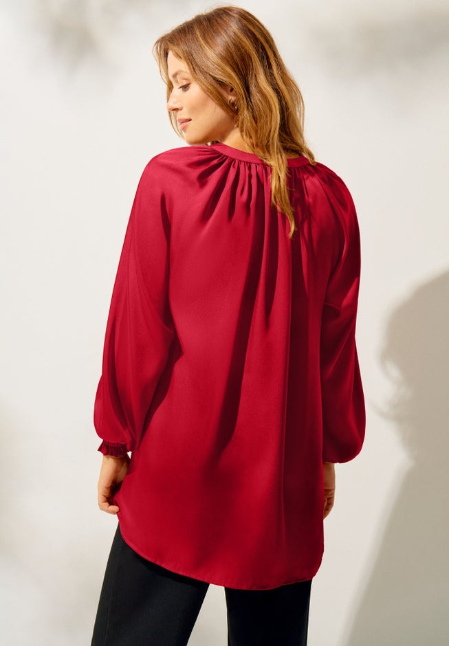 Satin V-Neck Tunic With Blouson Sleeves image number 1