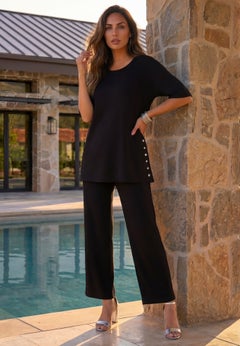 Plus Size French Terry Wide-Leg Cropped Pant Set