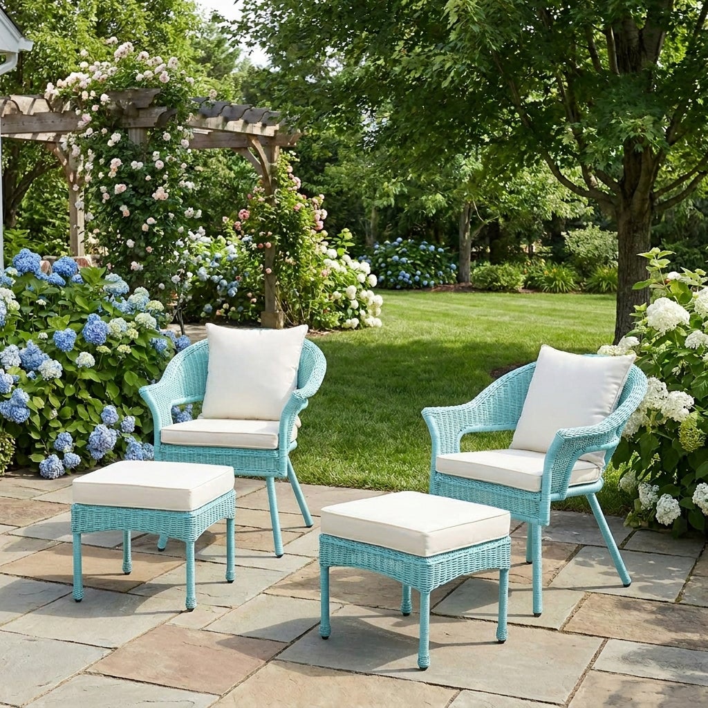 Roma Hand-Woven Resin Wicker Stacking Chair with Toss Pillow & Seat Cushion image number 1