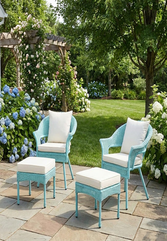 Roma Hand-Woven Resin Wicker Stacking Chair with Toss Pillow & Seat Cushion image number 1