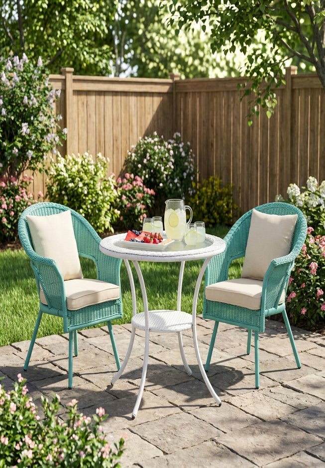 Roma Hand-Woven Resin Wicker Stacking Chair with Toss Pillow & Seat Cushion image number 2