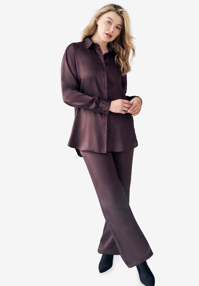Satin Wide Leg Pull-On Pant image number null