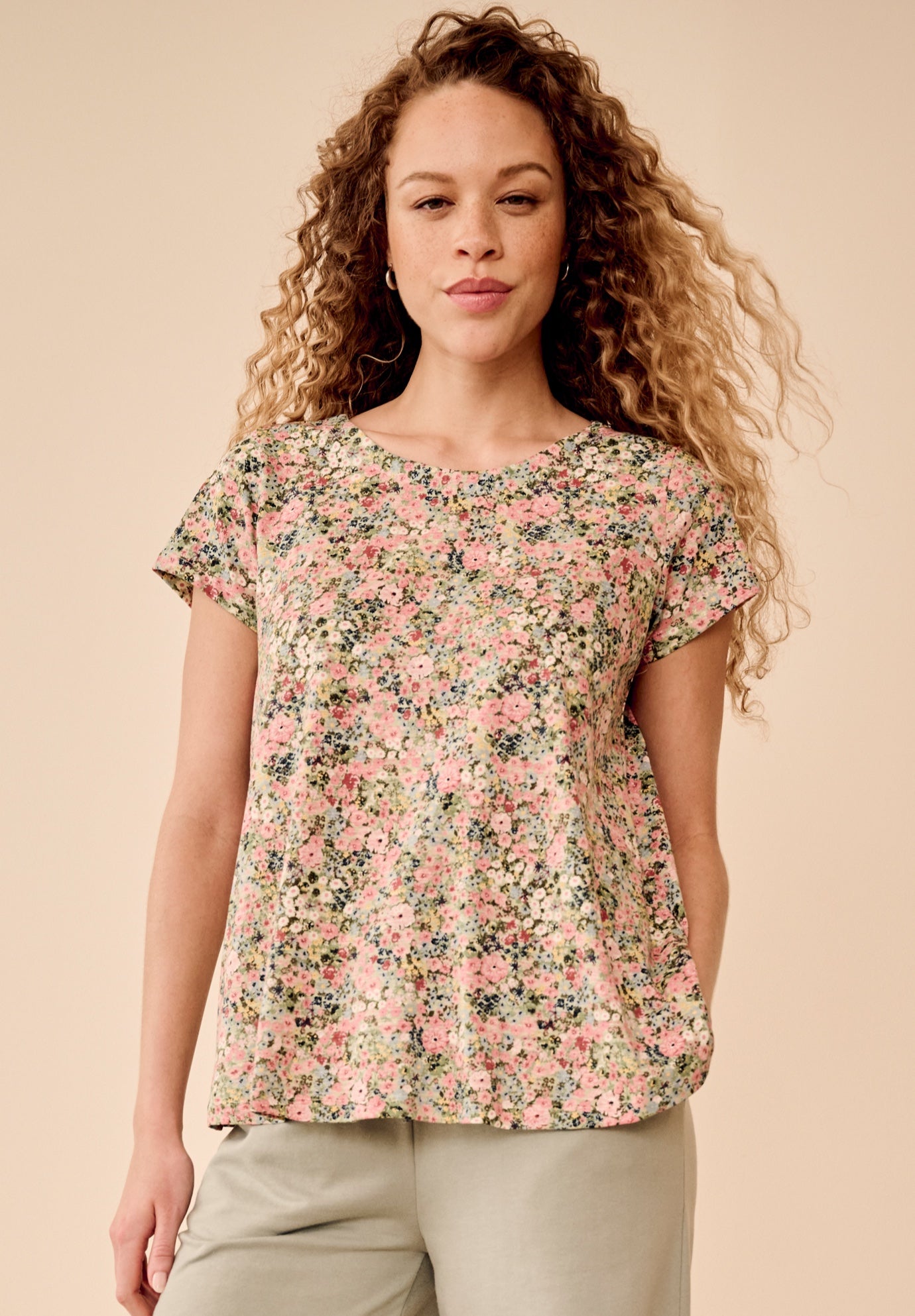 Cotton Jersey Slub Cap Sleeve Trapeze Tee image number 0