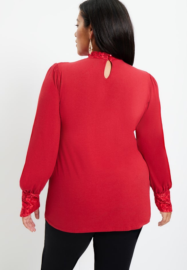 Lace Yoke Mockneck Top image number 1