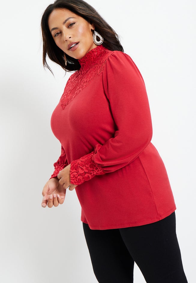 Lace Yoke Mockneck Top image number 2