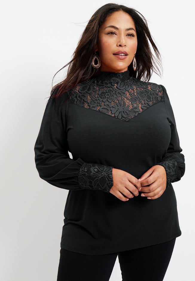 Lace Yoke Mockneck Top image number 4