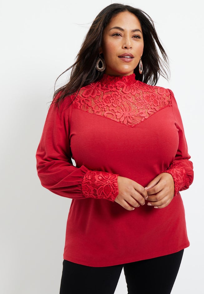 Lace Yoke Mockneck Top image number 0