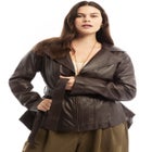 High-Low Peplum Leather Jacket image number null