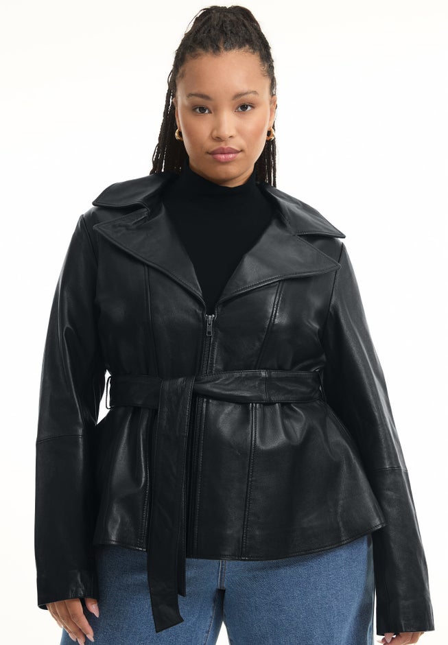 High-Low Peplum Leather Jacket image number 3