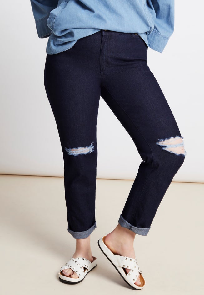 June Fit Distressed Straight-Leg Jeans image number 0