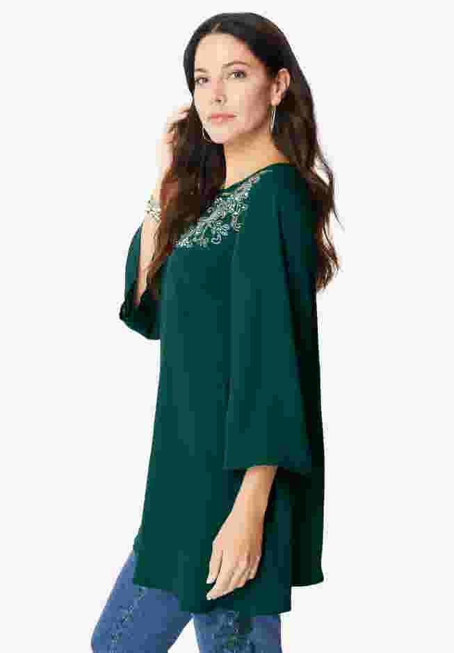 Flare-Sleeve Embellished Georgette Top image number 2