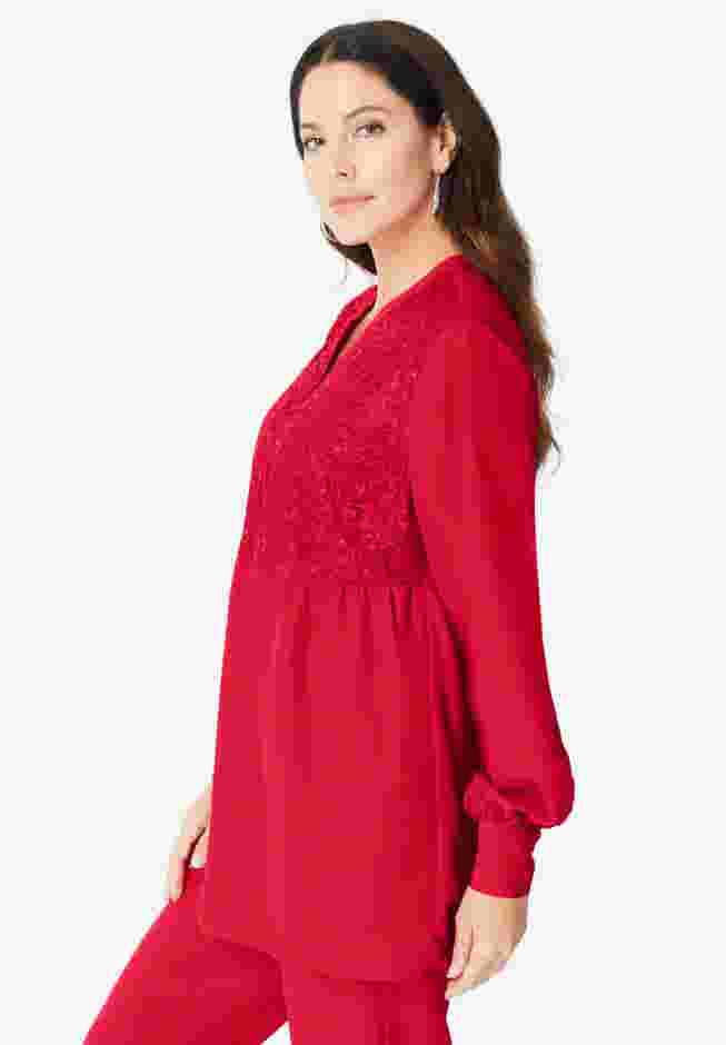 Sequined Lace-Paneled Top image number 2