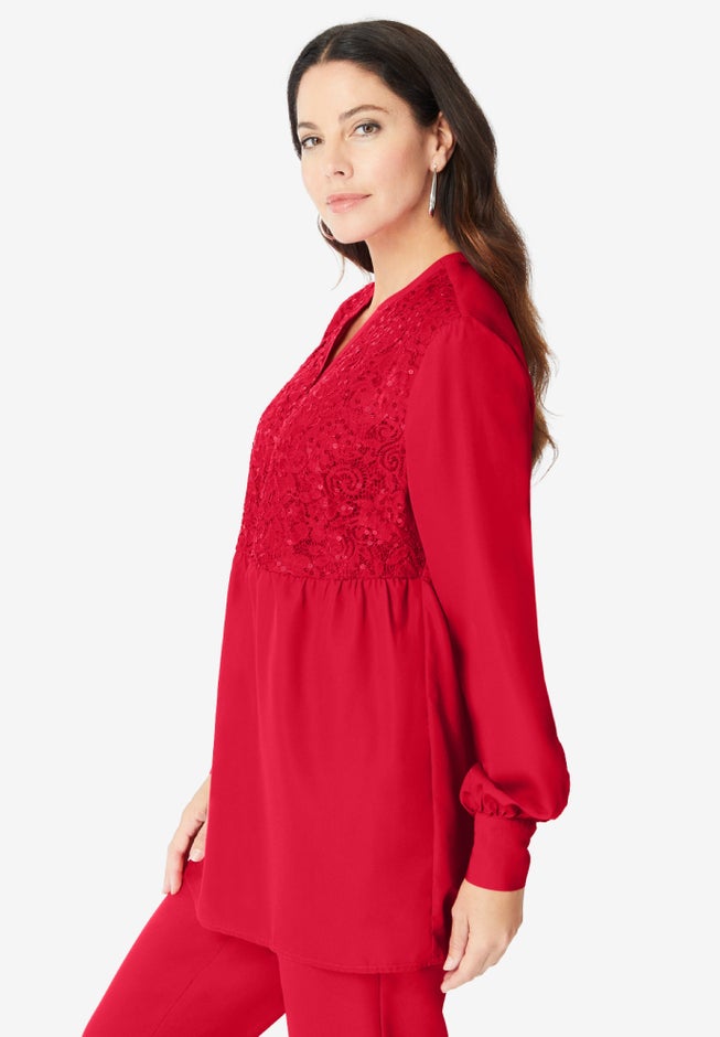 Sequined Lace-Paneled Top image number 2