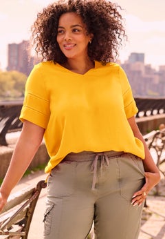 Openwork Trim Short Sleeve Top