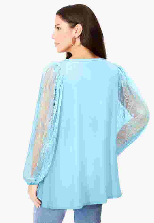 Lace and Georgette Rhinestone Top. image number 1