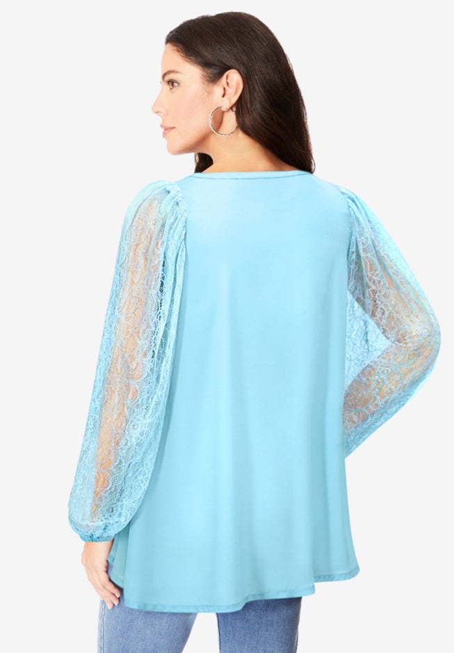 Lace and Georgette Rhinestone Top. image number 1