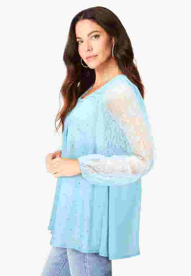 Lace and Georgette Rhinestone Top. image number 2