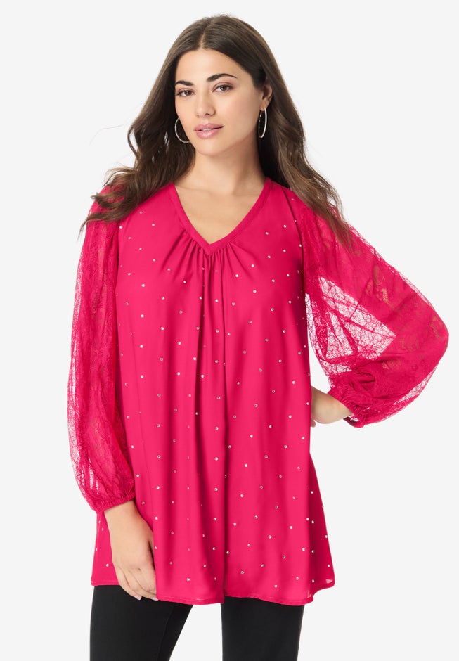 Lace and Georgette Rhinestone Top. image number 0