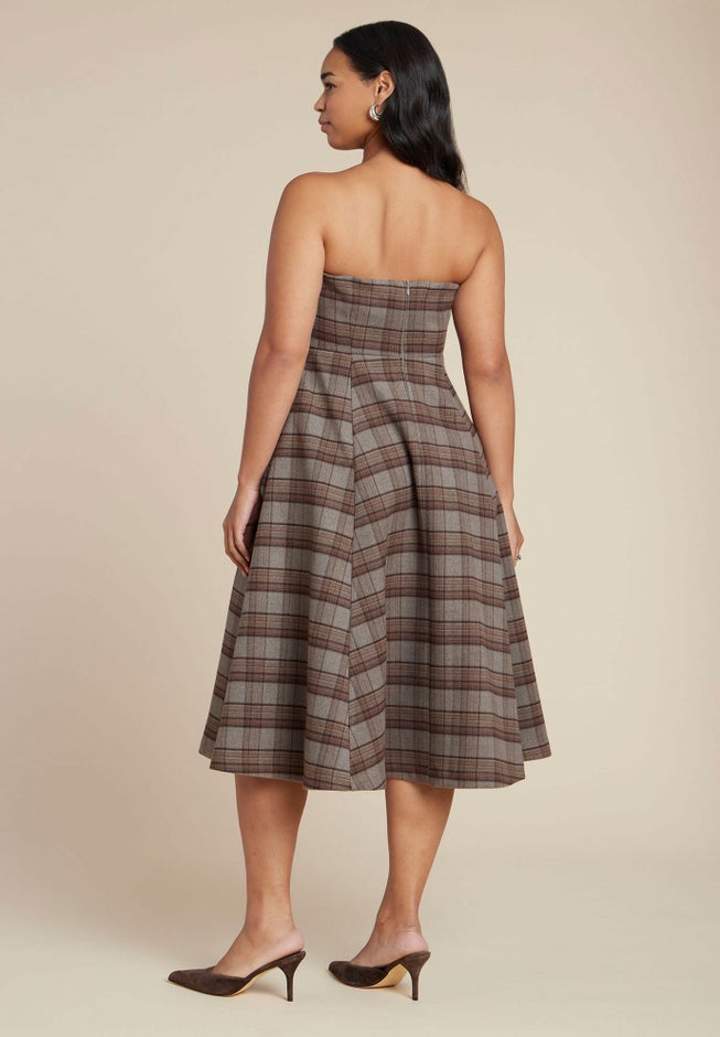 Plaid Fit And Flare Midi Dress image number 1