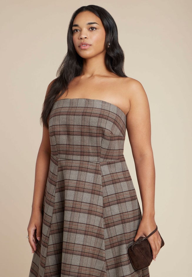 Plaid Fit And Flare Midi Dress image number 2