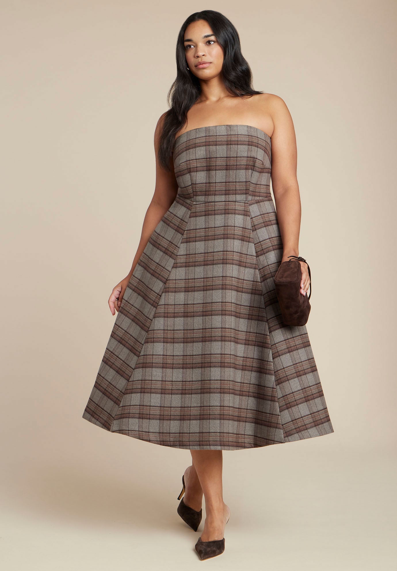 Plaid Fit And Flare Midi Dress image number 0