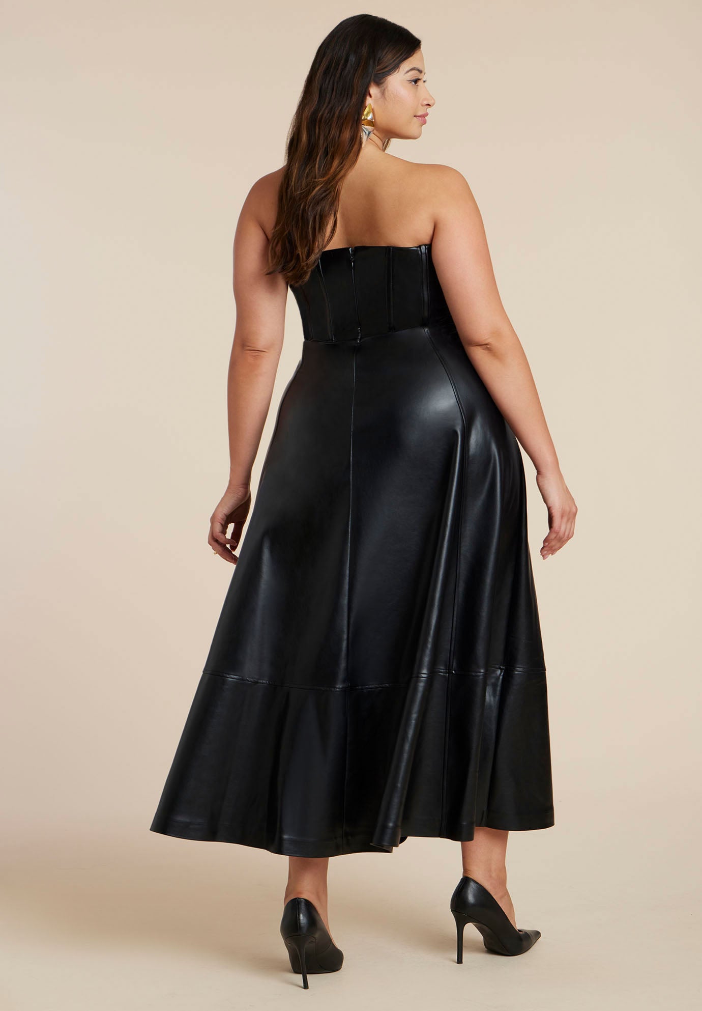 Faux Leather Flare Maxi Dress image number 1