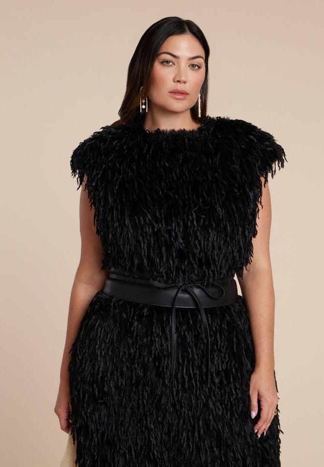 chinese dress ladies Jessica Bara Anastasia Off The Shoulder Fur Midi Dress