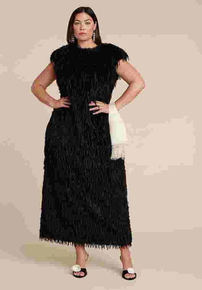 Feathery Faux Fur Maxi Dress image number 3