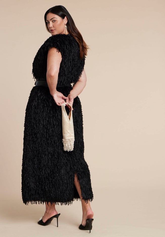 Feathery Faux Fur Maxi Dress image number 4