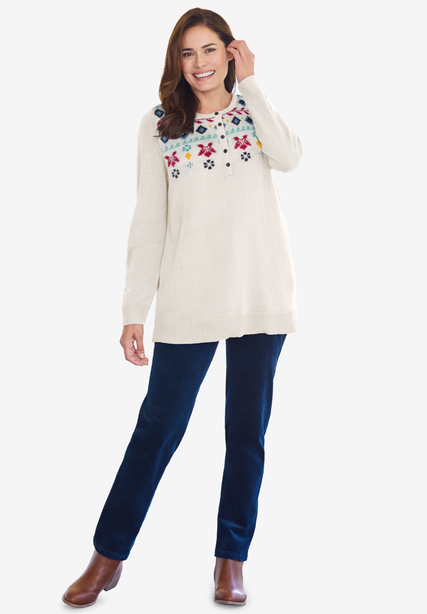 Fair Isle Henley Pullover Sweater image number 0