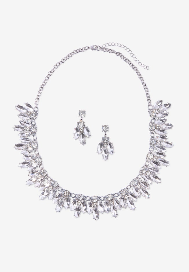 Rhinestone Earring and Necklace Set. image number 1