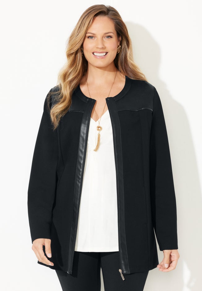 Black Label Zip Front Ponte Jacket image number null