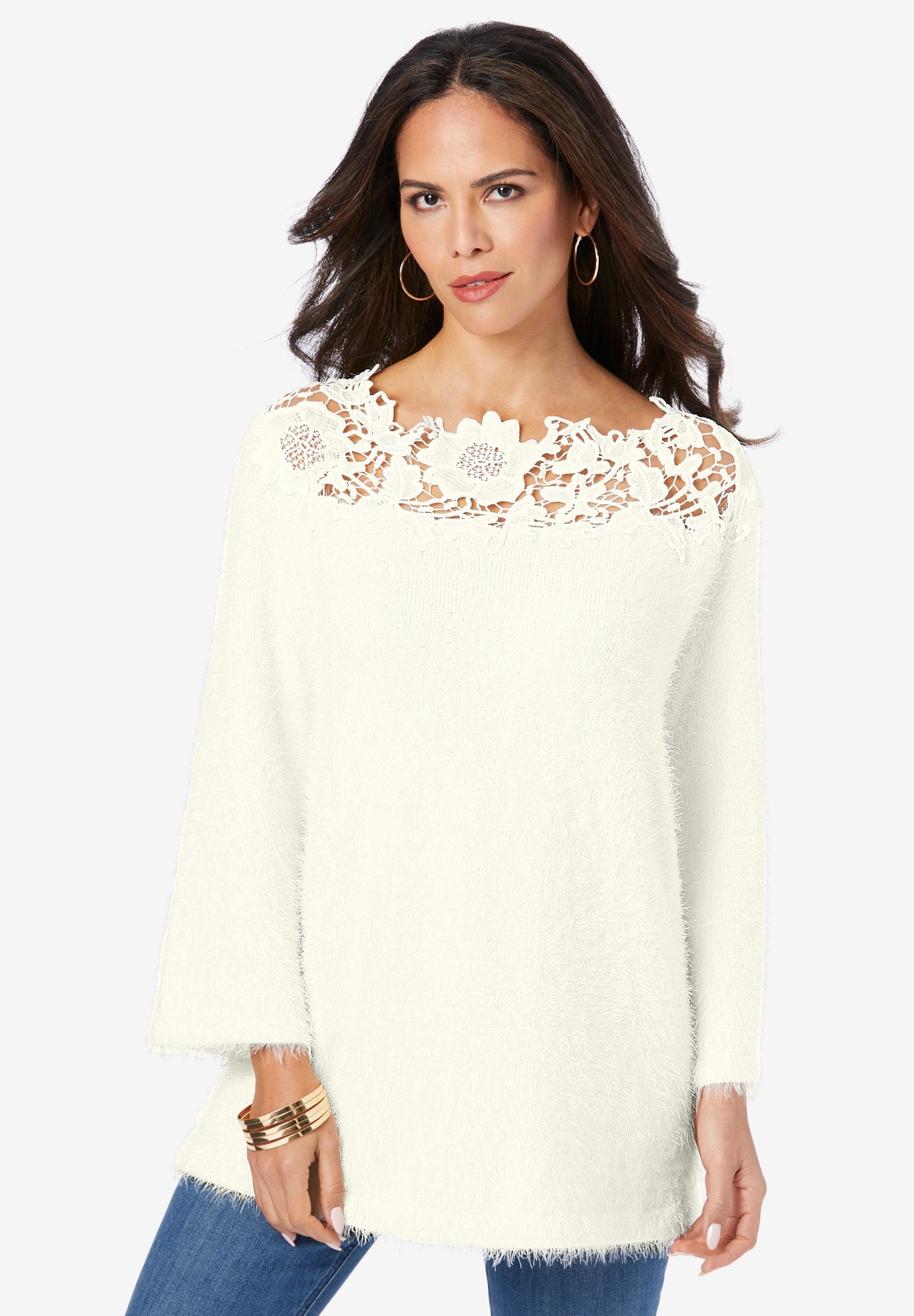 Eyelash Lace Neck Sweater image number 2