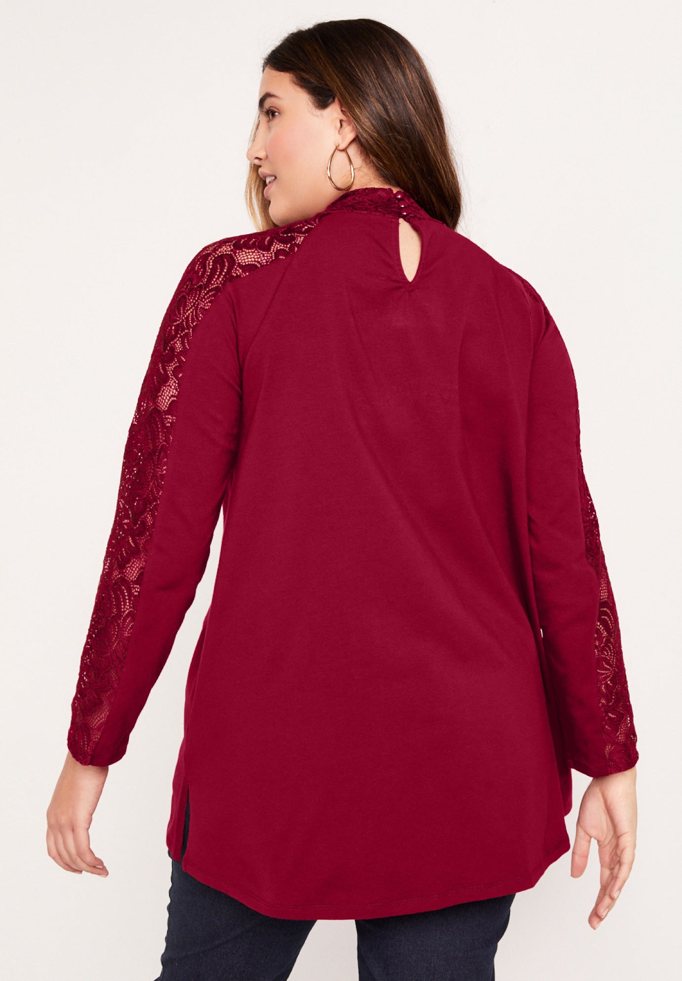 Lace-Sleeve Mockneck Tee image number 1