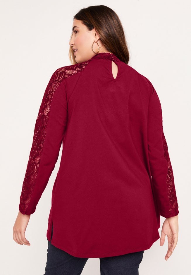 Lace-Sleeve Mockneck Tee image number 1