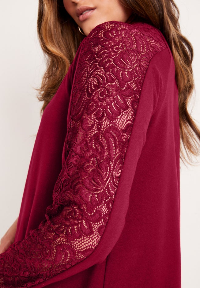 Lace-Sleeve Mockneck Tee image number 3