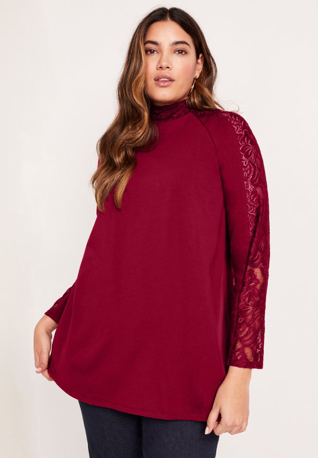 Lace-Sleeve Mockneck Tee image number 0