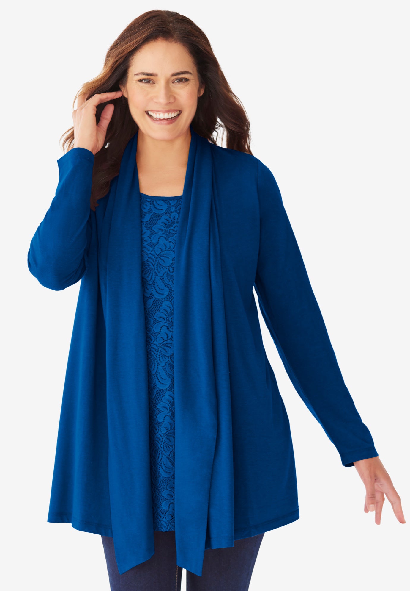 2-Fer Cardigan & Attached Lace Tunic image number 0