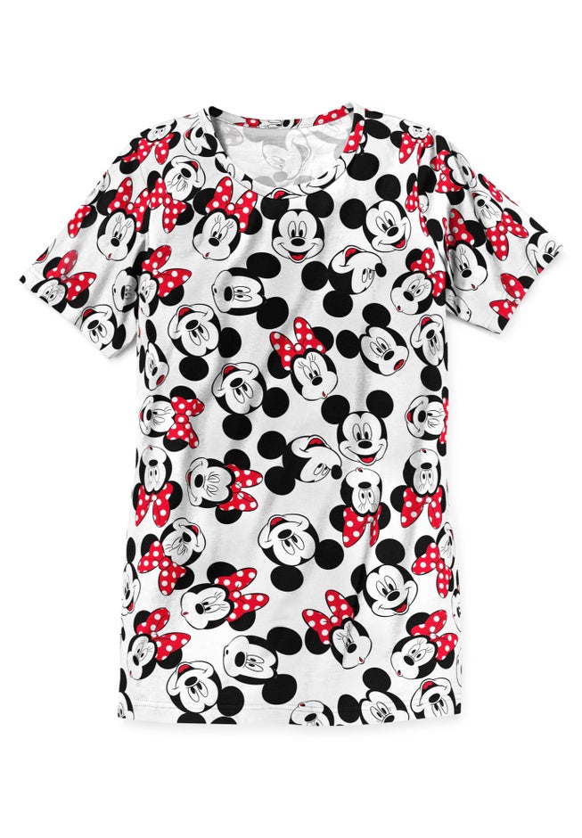 Disney Women's Short Sleeve Crew Tee Mickey Mouse All Over Print image number 1