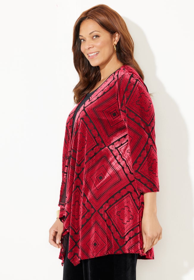 AnyWear Velvet Burnout Cascade Cardigan image number 2