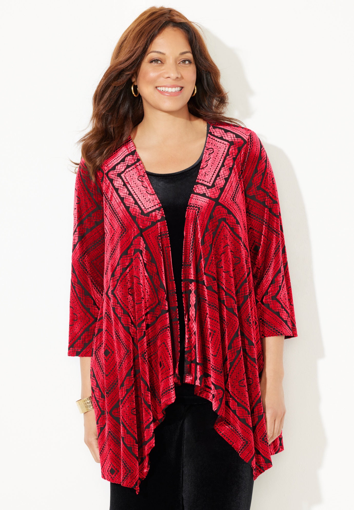 AnyWear Velvet Burnout Cascade Cardigan image number 3