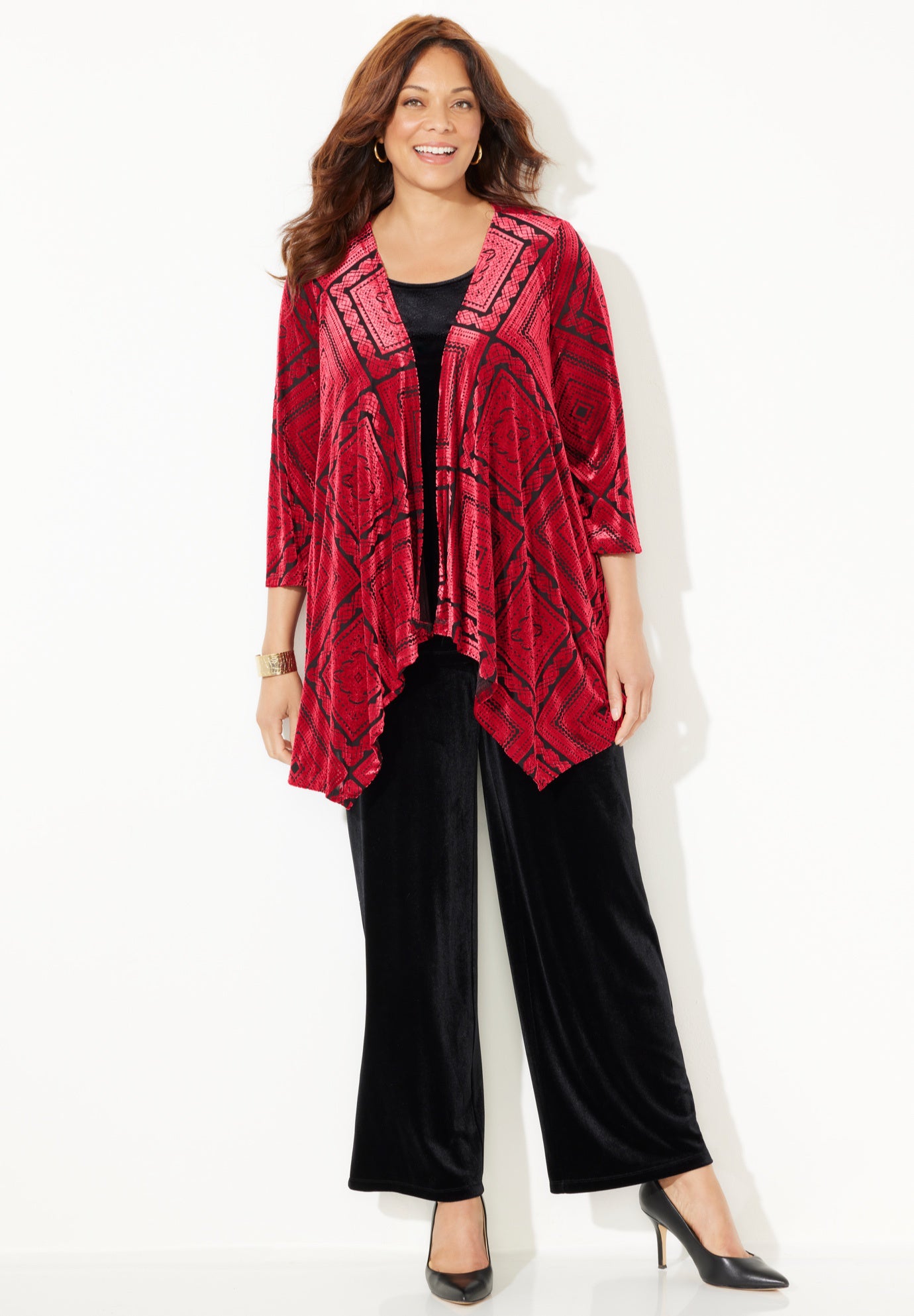 AnyWear Velvet Burnout Cascade Cardigan image number 0