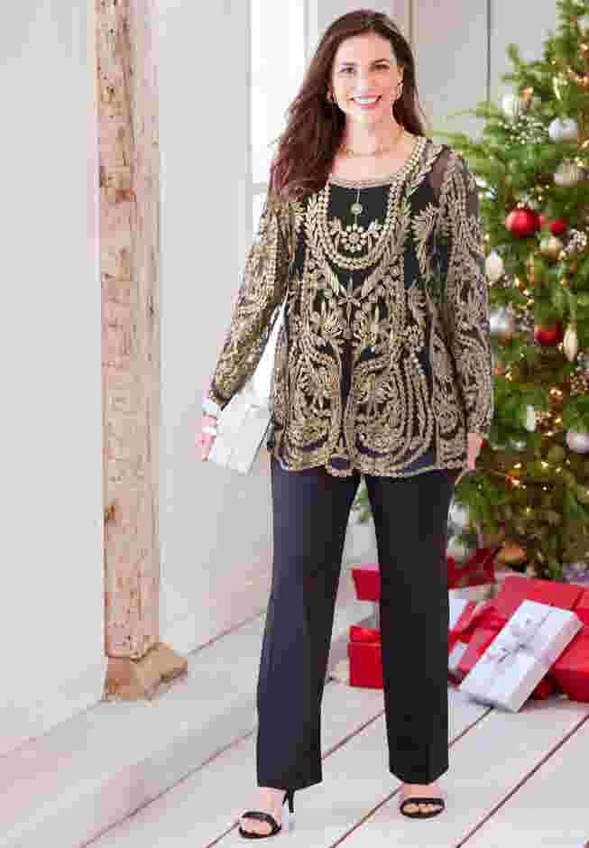 Embroidered Mesh Top image number 0