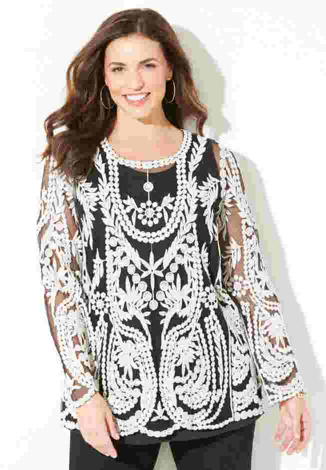 Embroidered Mesh Top image number 0