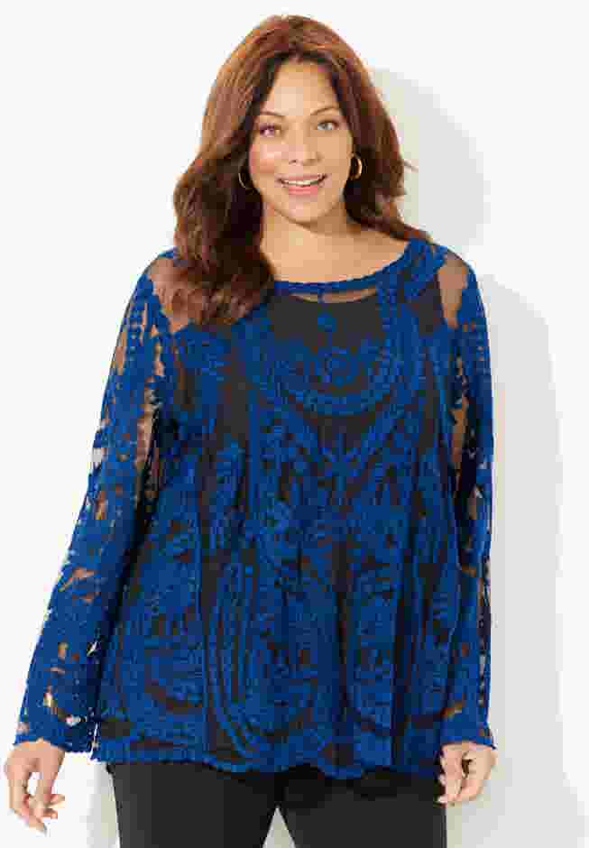 Embroidered Mesh Top image number 0