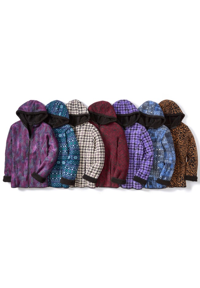 Printed Fleece Coat with Sherpa Lining image number 5