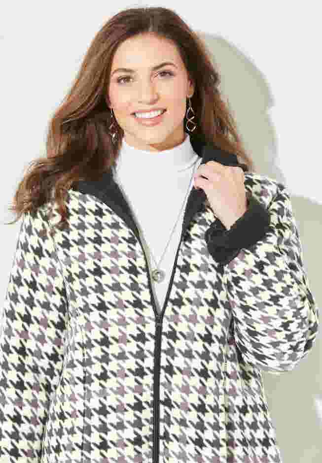 Printed Fleece Coat with Sherpa Lining image number 3